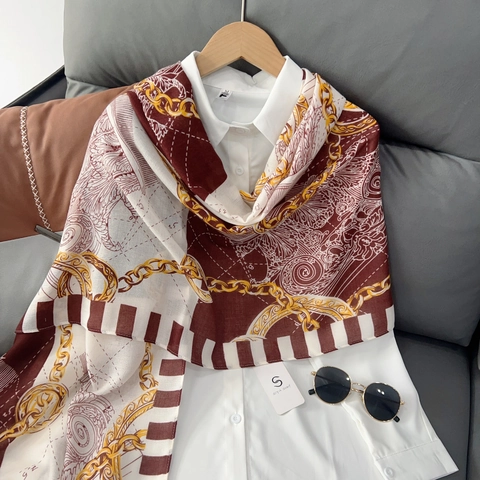 Women Fashion Chain Printed Scarf Vintage Baroque Style Large Polyester Shawl Wrap Elegant Decorative Scarf For Autumn