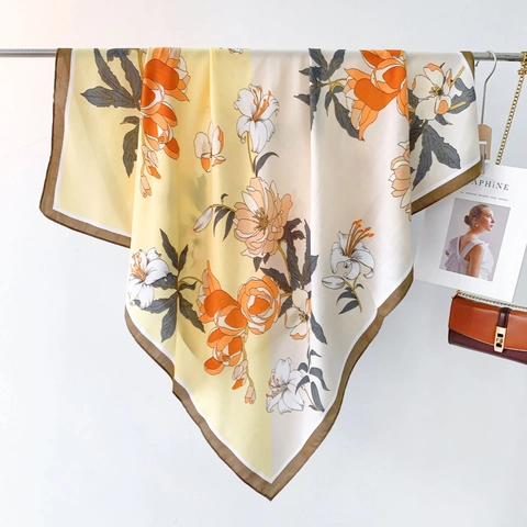 Dames Vierkante Sjaal Met Bloemenprint Elegant Frans Vintage Polyester Sjaal Voor Reizen Foto Decoratie Wrap