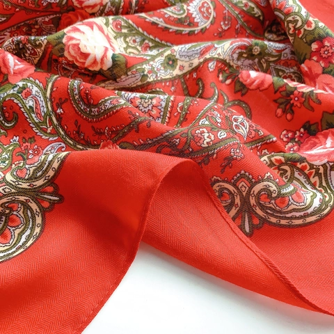 Women Ethnic Paisley Floral Print Scarf Retro Polyester Large Square Shawl Elegant Soft Wrap Daily Travel Accessory