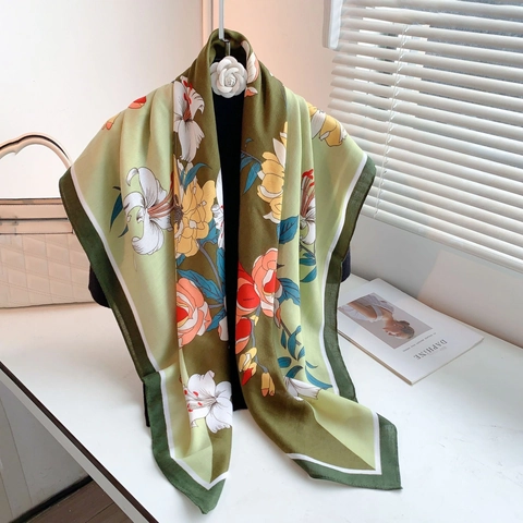 Dames Vierkante Sjaal Met Bloemenprint Elegant Frans Vintage Polyester Sjaal Voor Reizen Foto Decoratie Wrap