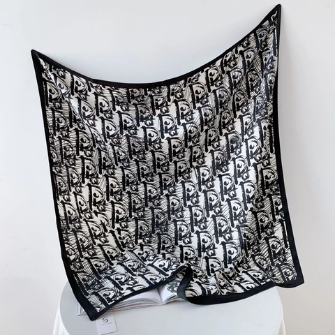Elegant Letter Print Satin Square Scarf For Women Silk Feeling Abstract Pattern Lightweight Decorative Head Scarf Shawl Fashion Accessory