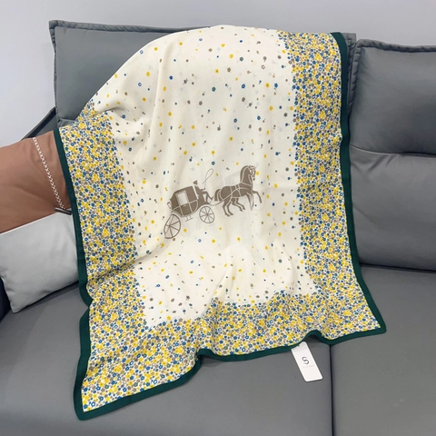 Retro Paardenkoets Print Sjaal Elegant Bloemen Dames Lichtgewicht Polyester Omslagdoek Decoratieve Pashmina Voor Herfst