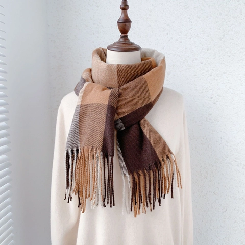 Dames Elegante Ruiten Sjaal Winter Warm Dikke Imitatie Kasjmier Kwastje Omslagdoek Zachte Veelzijdige Geruite Wrap Voor Kantoor Dagelijks Gebruik