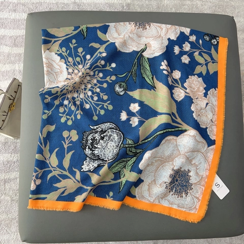 Large Square Scarf Floral Print Fringed Shawl For Women Elegant Warm Polyester Fashion Neck Scarf Wrap Everyday Accessory