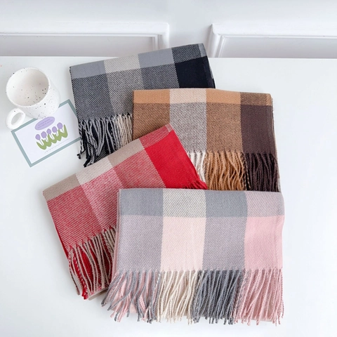 Dames Elegante Ruiten Sjaal Winter Warm Dikke Imitatie Kasjmier Kwastje Omslagdoek Zachte Veelzijdige Geruite Wrap Voor Kantoor Dagelijks Gebruik