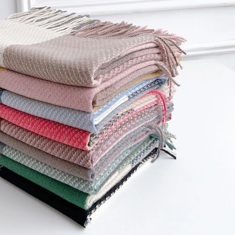 Dames Regenboog Plaid Imitatie Kasjmier Sjaal Winter Dik Warm Kwastjes Omslagdoek Zachte Polyester Kleurblok Nekwarmer