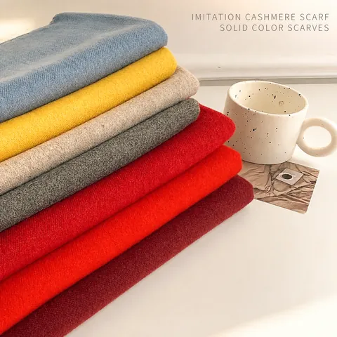 Women Elegant Solid Color Thick Warm Scarf Imitation Cashmere Polyester Fringed Long Shawl Wrap For Winter Party Daily