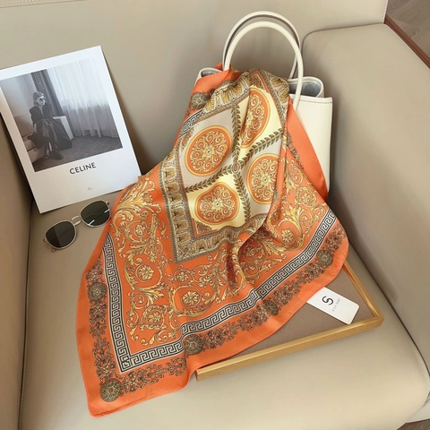 Sciarpa Quadrata in Raso da Donna Stile Barocco Foulard Vintage di Lusso con Motivo a Greca Elegante Sciarpa di Seta per Ufficio Quotidiano