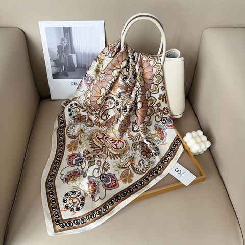 Elegant Women Paisley Floral Print Square Scarf Satin Silk Feeling Neck Scarf Fashion Decorative Handbag Shawl Accessory