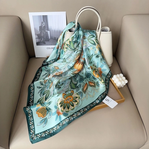 Dames Vintage Bloemen Print Vierkante Sjaal Elegante Satijn Textuur Hoofddoek Etnische Stijl Polyester Bandana Voor Dagelijkse Mode Accessoires