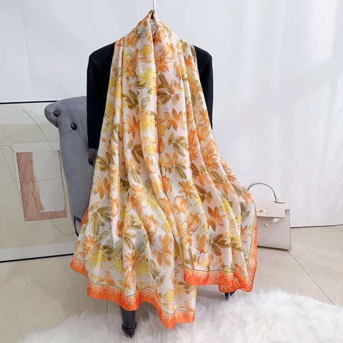Châle Élégant en Satin de Polyester Imprimé Floral pour Femmes Wrap de Protection Solaire Léger pour Voyage Plage Vacances
