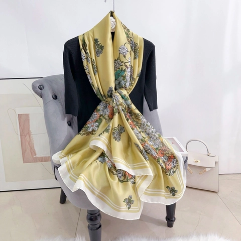Chal De Satén De Seda Con Estampado Floral Para Mujer Toalla De Playa Grande Con Protección Solar Elegante Envoltura Larga Para Viajes Primavera Otoño