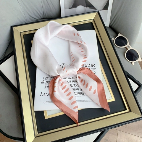 Damen Kontrastfarbe Punktmuster Quadratisch Satin Halstuch Elegant Seidenartiges Kopftuch Schickes Schal Taschenband Haarschal