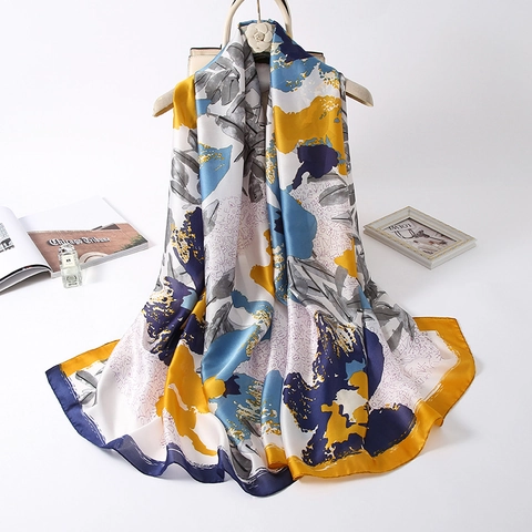 Elegante Sciarpa Donna Effetto Seta Satin Pittura a Olio Stampa Floreale Scialle Lungo Caldo Morbido Grande Pashmina Moda