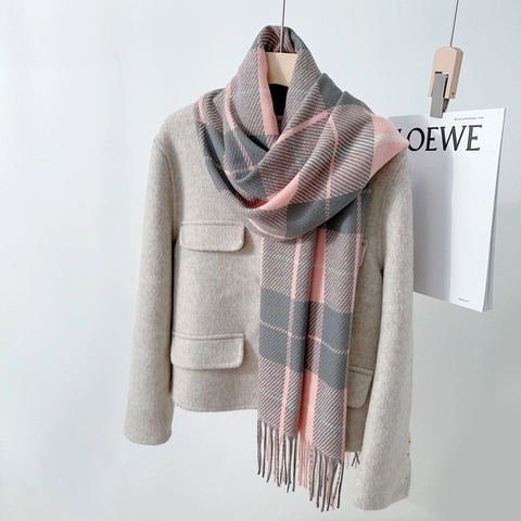 Sciarpa a Quadri Vintage Britannico per Donna Inverno Caldo Scialle Simil Cachemire Elegante Sciarpa Geometrica Con Nappine