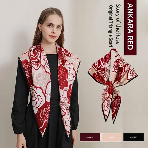 Vintage Rose Druck Satin Dreieckstuch Für Damen Eleganter Großer Blumen Schal Wrap Mode Pendler Accessoires Kopftuch