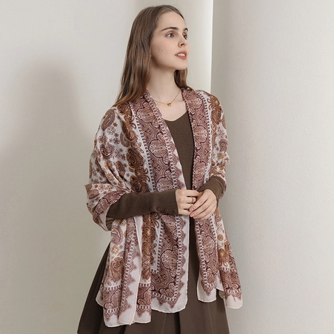 Vintage Paisley Floral Bedruckt Schal Für Damen Bohemian Große Polyester Schal Mode Elegant Weich Lang Leicht Stola Schal