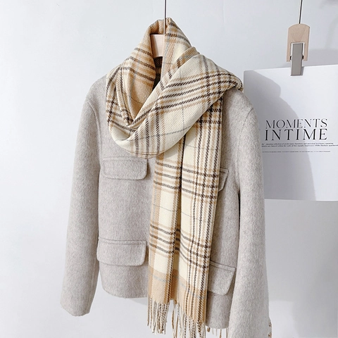 Dames Klassieke Ruit Sjaal met Kwasten Winter Warm Zacht Polyester Pashmina Omslagdoek Mode Geblokt Lange Nekwarmer Accessoire