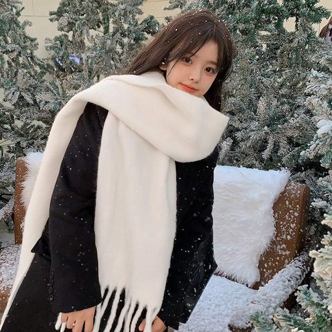 Women Winter Thick Warm Scarf Solid Plaid Striped Tassel Shawl Warp Knitted Polyester Pashmina Wrap Fashion Neck Warmer