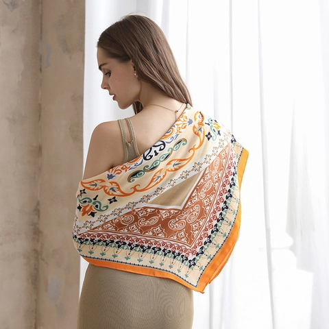 Vintage Boheemse Paisley Print Vierkante Sjaal Voor Dames Lichtgewicht Polyester Mode Grote Halstuk Decoratieve Sjaal