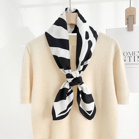 Women Elegant Zebra Print Satin Square Scarf Polyester Printed Neckerchief Silky Head Scarf Fashion Accessory For Office Daily