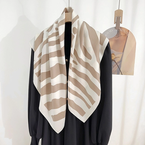 Women Elegant Zebra Print Satin Square Scarf Polyester Printed Neckerchief Silky Head Scarf Fashion Accessory For Office Daily