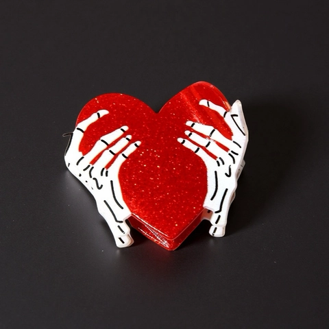 Halloween Mano di Scheletro Cuore Pinza per Capelli Brillantini Gotico Punk Cuore Rosso Mano Fantasma Verde Accessori Donna