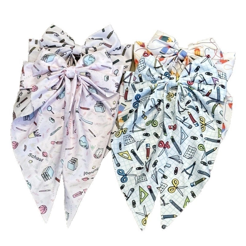 Große Stoff Schleife Haarspange Mit Langem Band Cartoon Schule Schreibwaren Bleistift Druck Süßer Preppy Stil Federclip Haarschmuck Für Damen Mädchen