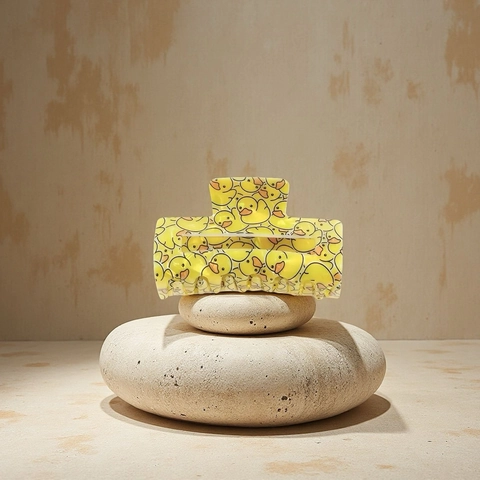 Cute Yellow Duck Print Acrylic Hair Claw Clip Rectangle Large Non-Slip Hair Catch Barrette For Women Girls Daily Vacation