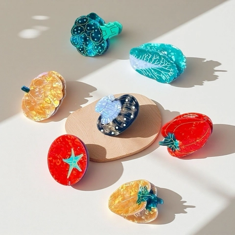 Pinzas para el Cabello de PVC con Forma de Verdura Creativa Brócoli Seta Tomate Calabaza Accesorios de Moda para Mujer