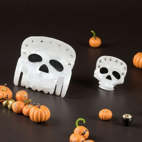 Pinza per Capelli Creativa con Teschio e Strass Clip a Squalo Personalizzata in Acrilico per Halloween Festa Donna
