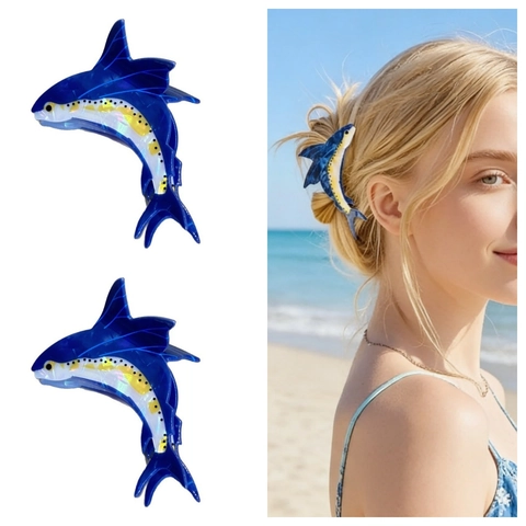 Creative Blue Whale Marine Animal Hair Claw Clip Acrylic Shark Clip Personalized Ponytail Holder Summer Beach Vacation Hair Accessory