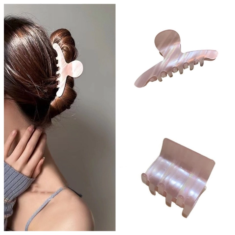 Iridescent Pink Acrylic Hair Claw Clip For Women Elegant Mermaid Color Marble Pattern Shark Clip Fashion Hair Accessories