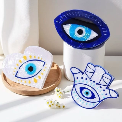 Creative Evil Eye Hair Claw Clip Fashion Hamsa Hand Heart Pattern PVC Shark Clip Unique Hair Accessories For Women Hair Styling