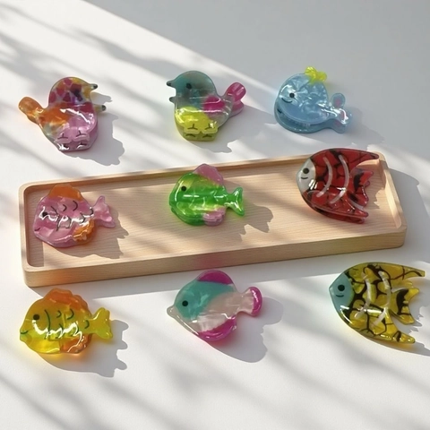 Acrylic Little Fish Hair Claw Colorful Marine Animal Mini Hair Clips Fashion Cartoon Tropical Fish Hair Accessory For Women Girls