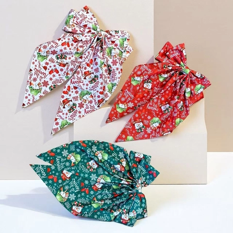 Christmas Large Bow Hair Clip For Women Snowman Snowflake Print Big Ribbon Barrette Festive Party Hair Accessories