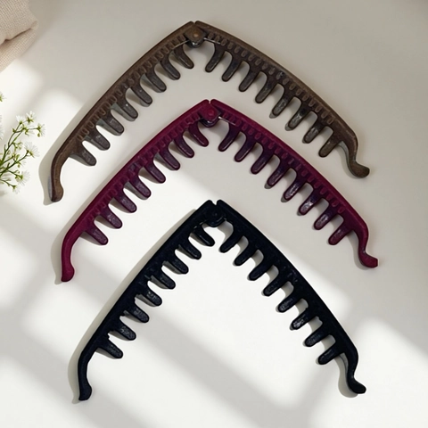 Vintage Flocked Banana Hair Clip For Women Retro Solid Color Matte Hair Accessory For High Ponytail Fixing Daily Hair Styling Tool