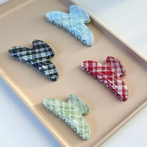 Vintage Checkered Plaid Hair Claw Clip Large Acetate Acrylic Shark Clip Elegant Headwear For Women Daily Hair Accessories
