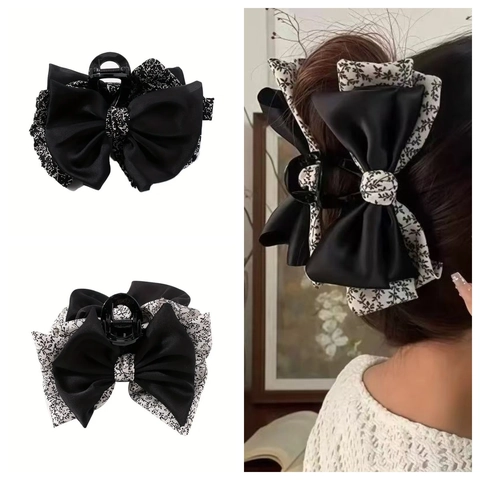 Molla per Capelli con Fiocco Floreale Stile Francese per Donna Elegante Clip in Tessuto Patchwork Accessori per Capelli