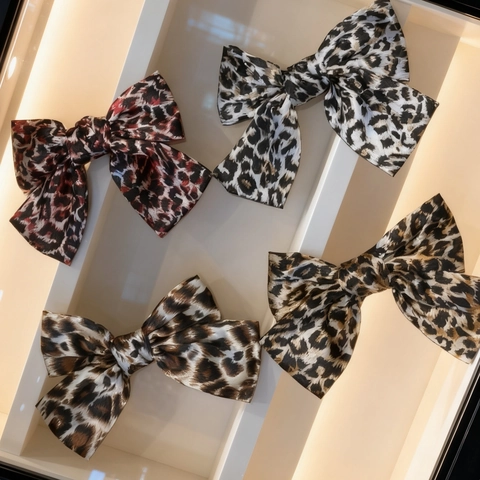 Fermaglio per Capelli con Fiocco Stampa Leopardata Elegante Clip a Molla in Tessuto Grandi Barrettes per Capelli da Donna Accessori Moda
