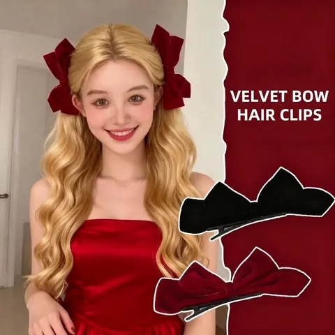 Pinza para el Cabello con Lazo de Terciopelo Hecha a Mano Estilo Hada Dulce Princesa Navidad Fiesta Accesorios de Decoración