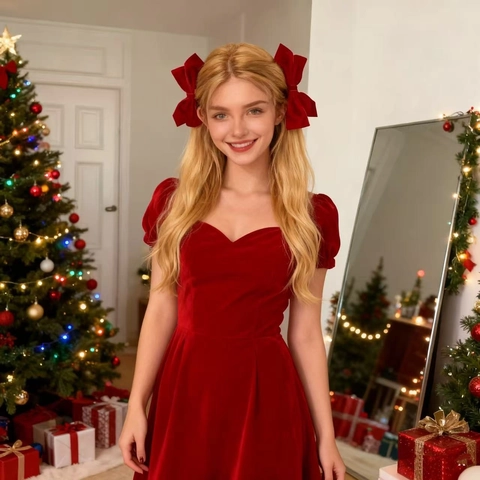 Pinza para el Cabello con Lazo de Terciopelo Hecha a Mano Estilo Hada Dulce Princesa Navidad Fiesta Accesorios de Decoración