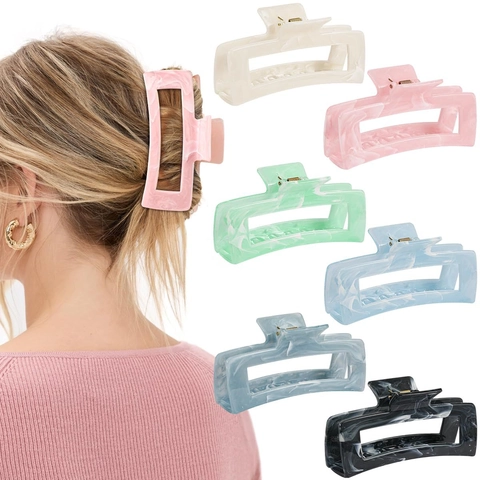 Grande Pinza per Capelli Rettangolare in Acetato Marmo Antiscivolo Presa Forte Fermaglio per Capelli Donna Capelli Folti