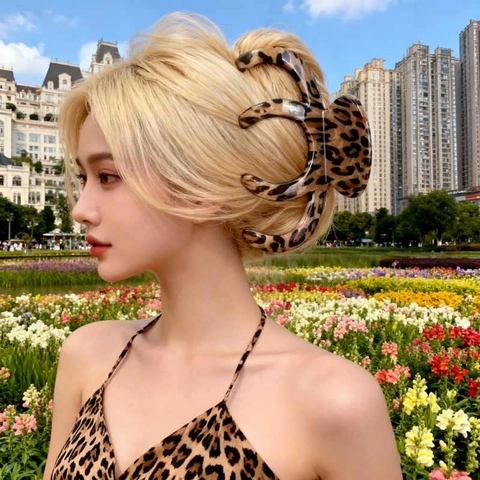 Retro Leopard Print Hair Claw Clips Plastic Acetate Style Strong Hold Geometric Hairpins For Women Daily Hair Accessories