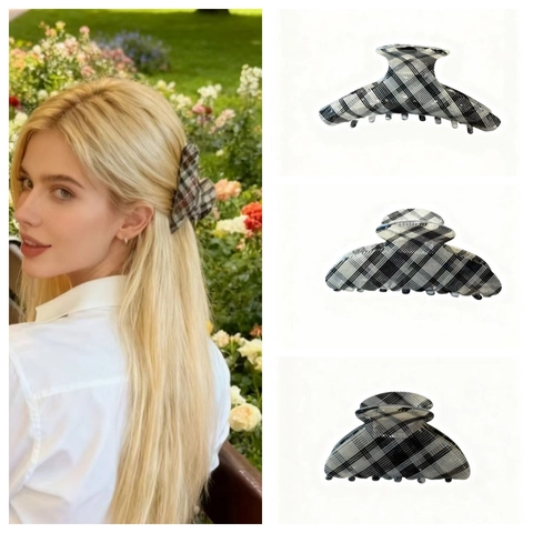 Elegante Molletta per Capelli a Quadri in Stile Britannico per Donna Fermagli per Capelli a Scacchi Retrò per lo Styling Quotidiano