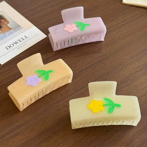 Sweet Floral Imitation Acetate Hair Claw Clip Cute Flower Square Shark Hair Clip Colorful Dopamine Hair Accessory For Women
