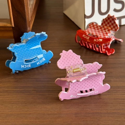 Pinza para el Pelo de Caballo Balancín de Acrílico Hecha a Mano Lunares Cuadrícula Rich Letras Accesorios Mujer