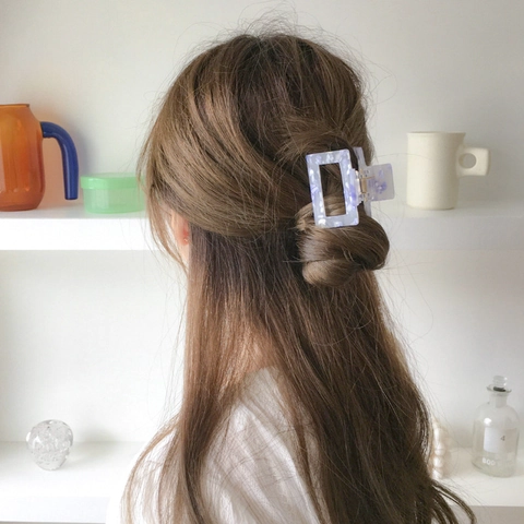Pince à Cheveux Crabe Coréenne en Acrylique Géométrique Creuse Motif Marbre Terrazzo pour Femme Accessoires Quotidien