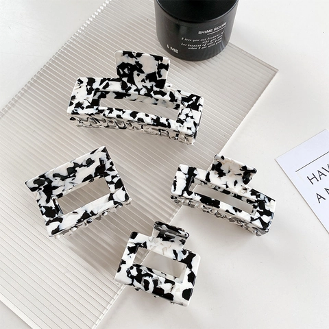 Set Di Mollette Per Capelli In Acetato Stile Coreano Con Stampa Muccata Bianco Nero Motivo Marmorizzato Accessori Per Capelli