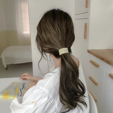Minimalist Wood Grain Marble Pattern Resin Hair Ties For Women Geometric High Elastic Hair Rope Fashion Daily Hair Accessories